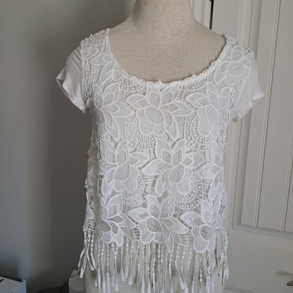 CHARLOTTE RUSSE floral crochet fringe top Y2K festival summer BOHO Coachella S - Picture 3 of 8